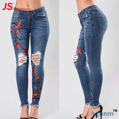 Casual Full Length Skinny Leg Jeans Womens Reasonable Customized Size