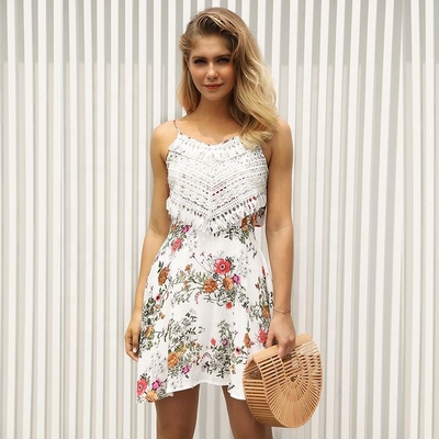 Floral Pattern Ladies Casual Dresses / Summer Sleeveless Print Dresses